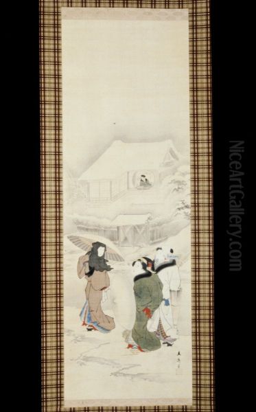 Three Beauties in Snow Oil Painting by Utagawa Hiroshige