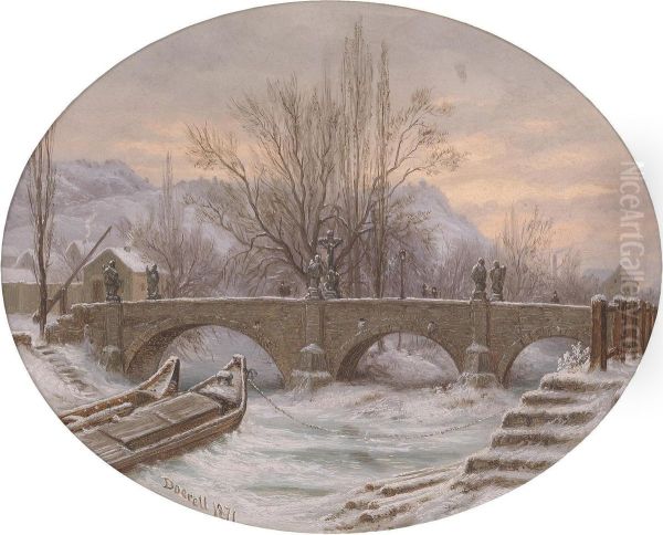 Winter landscape with stone bridge Oil Painting by Ernst Gustav Doerell