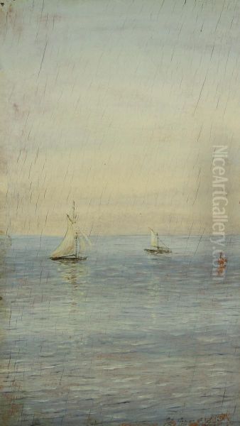 Sailboats at Sea Oil Painting by Nikolay Nikanorovich Dubovskoy