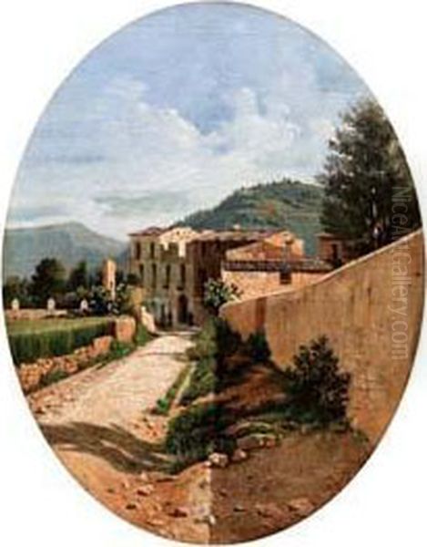 La Strada Che Porta Al Paese - 1865 Oil Painting by Simone Campanile