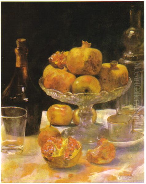 Bodegon de granadas Oil Painting by Vicent Castell i Domenech