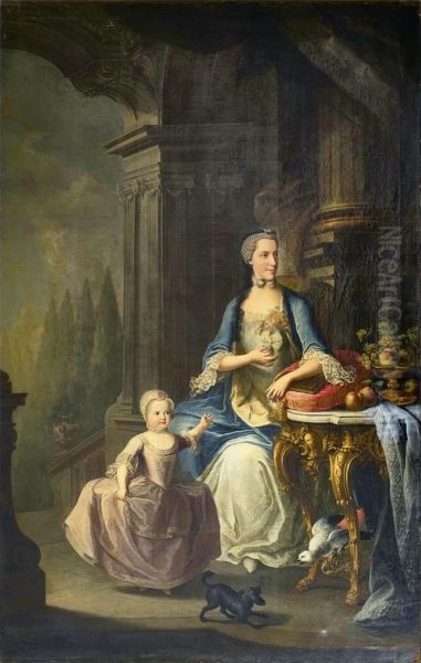 Portrait of Princess Isabella of Parma (1741-1763) and her daughter Archduchess Maria Theresa of Austria (1762-1770) Oil Painting by Martin Van Meytens