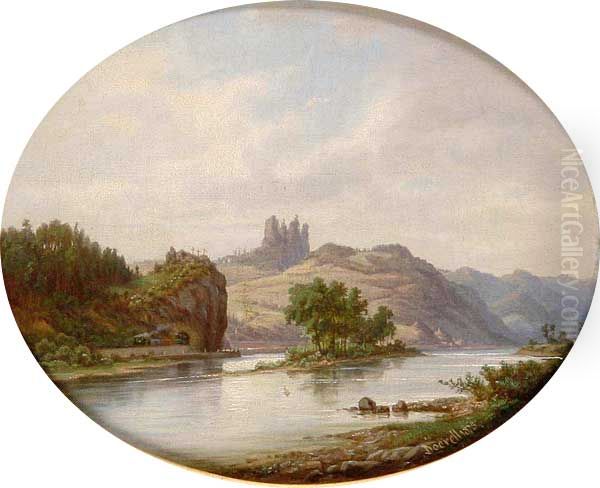 A Landscape with Vrabinec nearTechlovice Oil Painting by Ernst Gustav Doerell