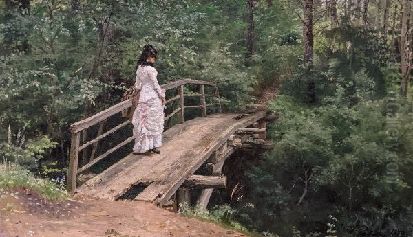 Vera Repine se promenant au parc d'Abramtsevo Oil Painting by Ilya Repin