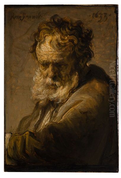 Bust of a Bearded Old Man Oil Painting by Rembrandt