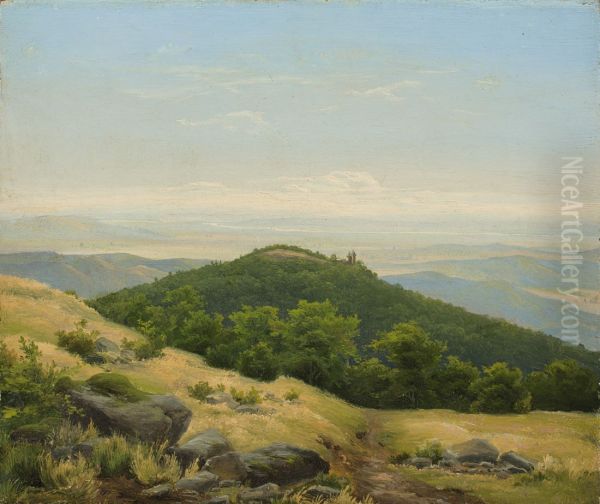 Landscape with wooded hilltop Oil Painting by Heinrich Brandes