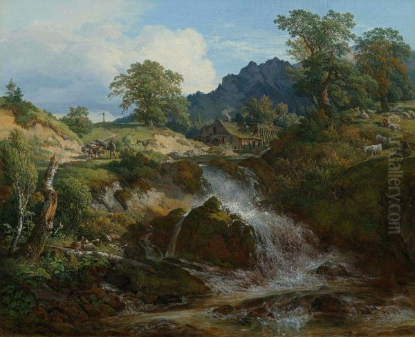 Landscape with mill Oil Painting by Heinrich Brandes