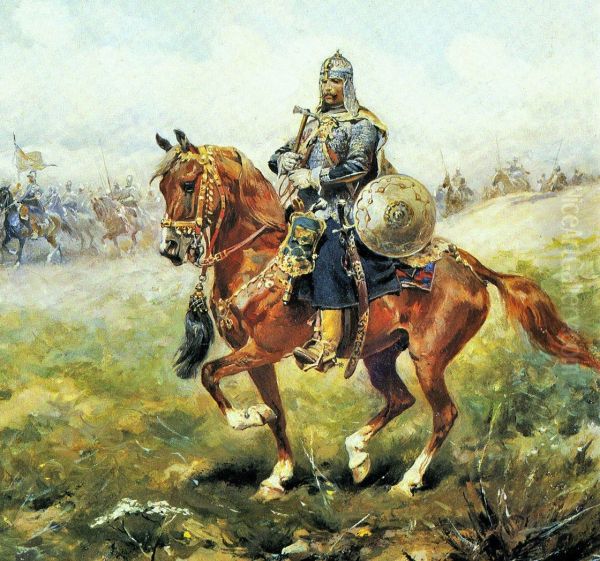 Polish-Lithuanian Commonwealthcavalrymen. Oil Painting by Jozef Brandt