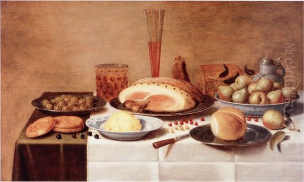 Still life with a ham on a laid table Oil Painting by Floris van Schooten