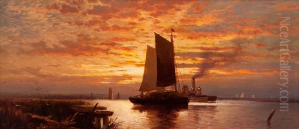 Day's End, New York Harbor Oil Painting by Edward Moran