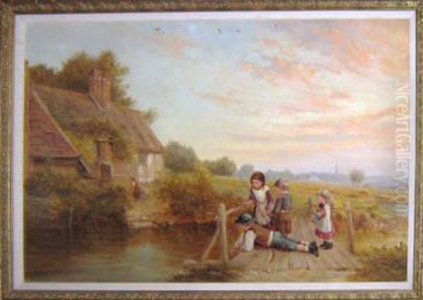 Children Fishing Oil Painting by Archibald Campbell