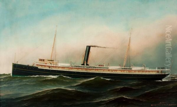 Steam Ship Manhattan Oil Painting by Antonio Jacobsen