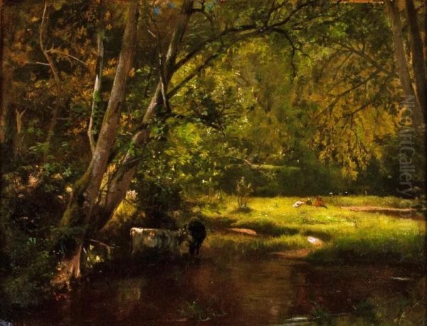 Sunlight by the Brook Oil Painting by Worthington Whittredge