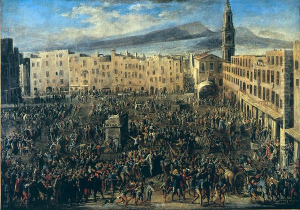 Piazza del Mercato during the Revolt of Masaniello Oil Painting by Domenico Gargiulo