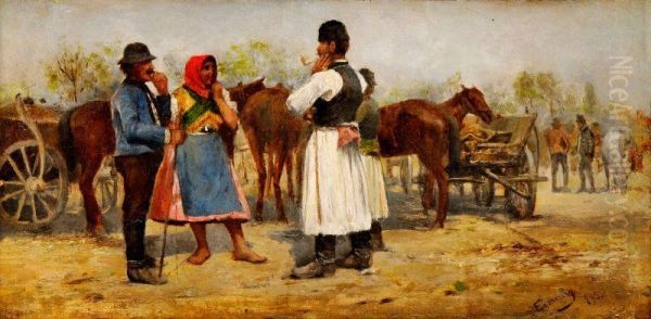 Conversation on the Market Oil Painting by Agost Egervary Potemkin