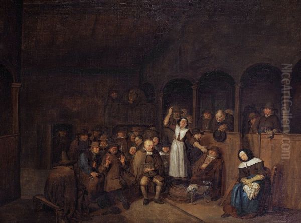 A Quakers' meeting Oil Painting by Egbert Van Heemskerck