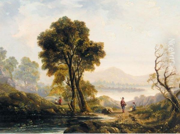 An Extensive Lake Landscape Oil Painting by Cecilia Margaret Campbell