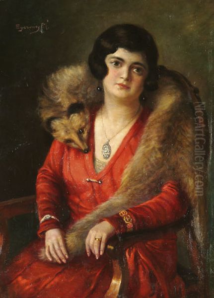 Lady with Fox Fur Oil Painting by Agost Egervary Potemkin