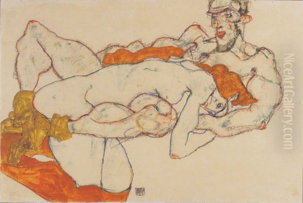 Liebespaar Oil Painting by Egon Schiele