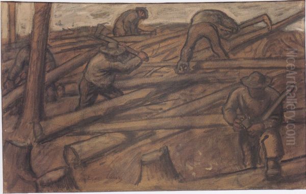 Die Holzfaller Oil Painting by Albin Egger-Lienz