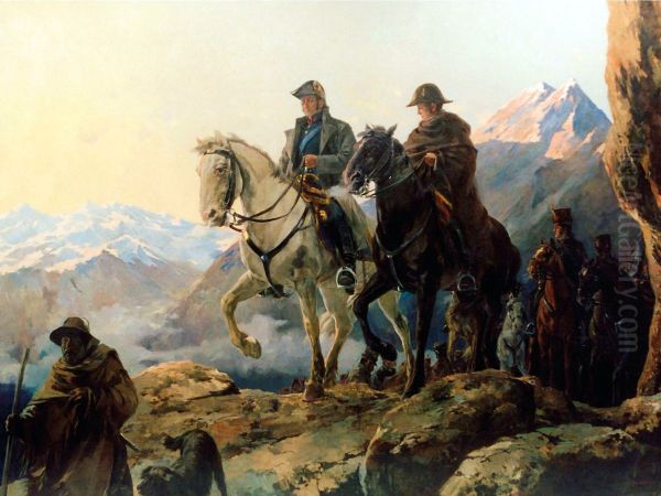 San Martin and O'Higgins crossing the Andes Oil Painting by Julio Vila y Prades