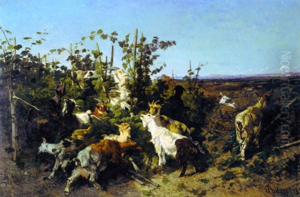 Goats in a vineyard Oil Painting by Giuseppe Palizzi