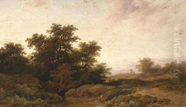 Open Landscape in the Evening Light Oil Painting by Remigius Adrianus Haanen