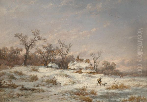 Winter landscape with decorative figures Oil Painting by Remigius Adrianus Haanen