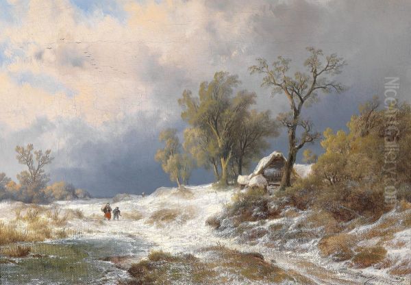 Winter landscape (1869) Oil Painting by Remigius Adrianus Haanen