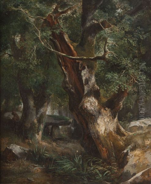 Le Chene au dolmen dans la foret de Broceliande Oil Painting by Jules Coignet