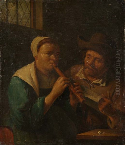 The flute lesson Oil Painting by Gillis van Tilborgh