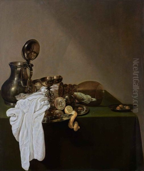 Breakfast with Pewter Pitcher Oil Painting by Jan Jansz Den Uyl