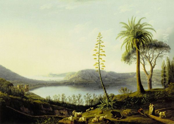 View of Lake of Averno Oil Painting by Jacob Philipp Hackert