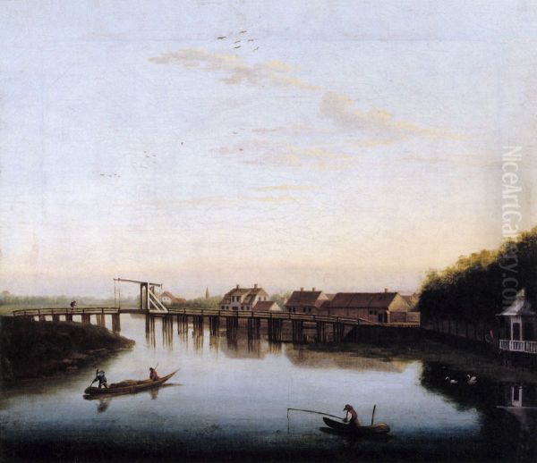 The Spree with the Palace Bridge by Charlottenburg II. Oil Painting by Jacob Philipp Hackert