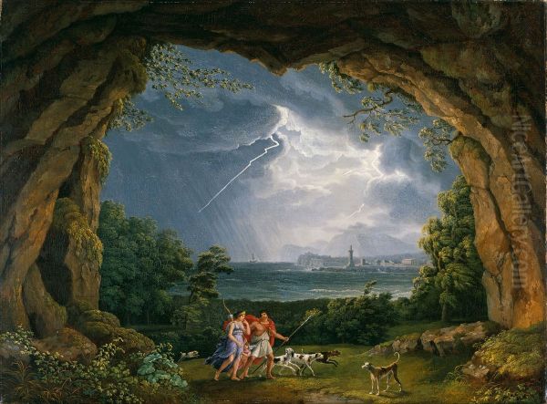 Aeneas und Dido fluchten vor dem Unwetter in eine Grotte Oil Painting by Jacob Philipp Hackert