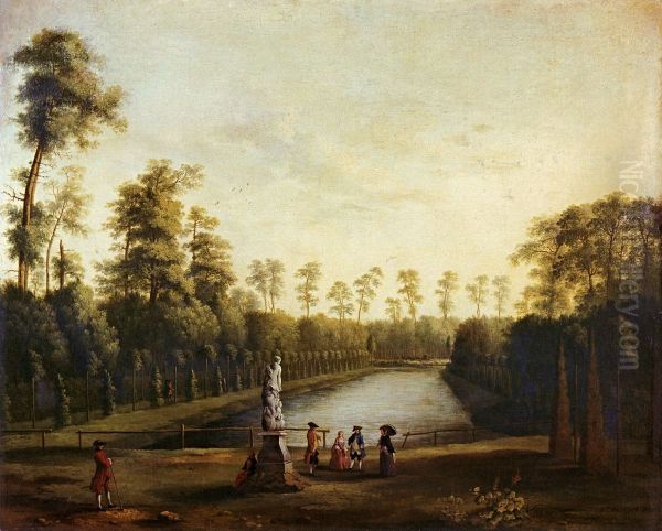 Park Landscape with the Goldfish Pond in the Berlin Tiergarten I (The Venus Pond in the Berlin Tiergarten with the Statue of Venus in the Foreground) Oil Painting by Jacob Philipp Hackert