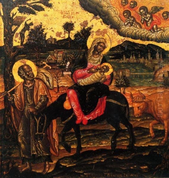 Flight into Egypt (Tzanes) Oil Painting by Emmanuel Tzanes