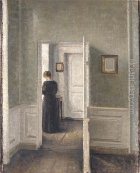 A Woman in an Interior. Oil Painting by Vilhelm Hammershoi