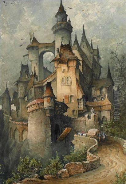 Romantic Castle Oil Painting by Hanns Bolz