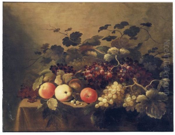 Stilleven van appels en druiven op een tafel Oil Painting by Roelof Koets