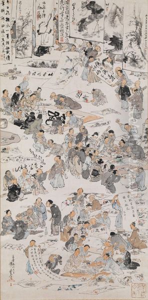 Calligraphy and Painting Party Oil Painting by Kawanabe Kyosai