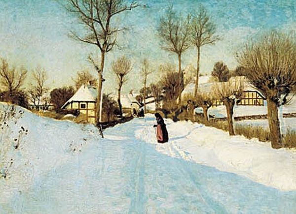 The village in winter. Oil Painting by H. A. Brendekilde