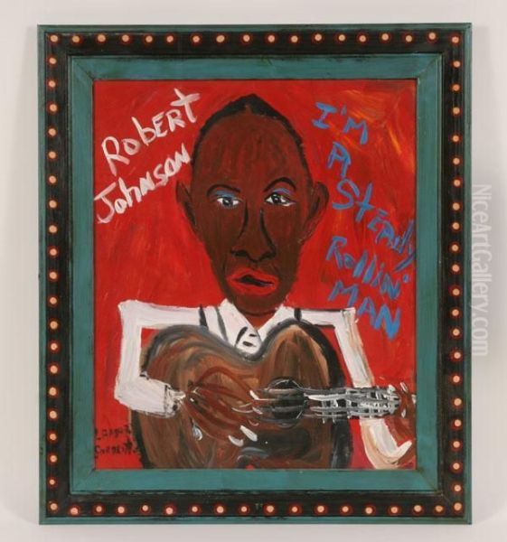 Outsider Portrait Of Guitarist Robert Johnson Oil Painting by James Campbell