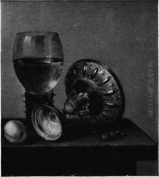 Still life with Roemer en overturned tazza Oil Painting by Willem Claesz. Heda