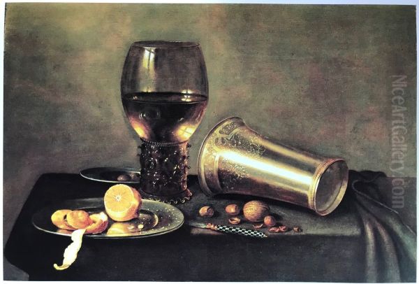 Still life with roemer, chalice, lemon and knife Oil Painting by Hans van Sant