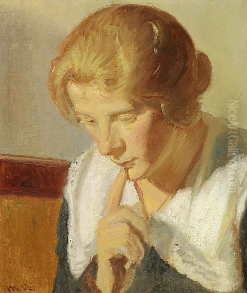 Engel Saxild playing chess. Study. Oil Painting by Michael Peter Ancher