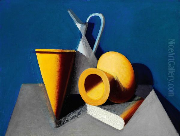 Still life with pitcher, vase and book. Oil Painting by Vilhelm Lundstrom