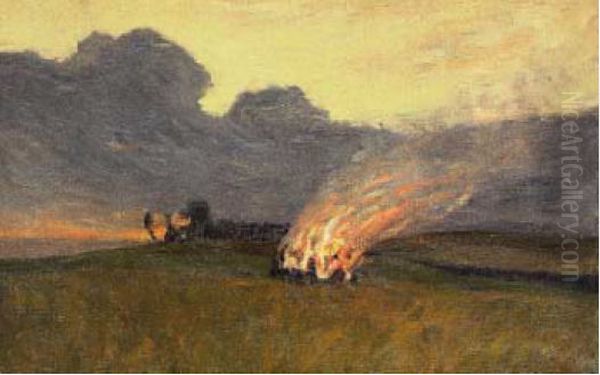 Landscape with Bonfire Oil Painting by Paul Gauguin