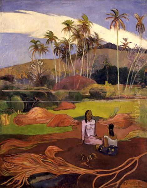 Femmes pres des palmiers Oil Painting by Paul Gauguin