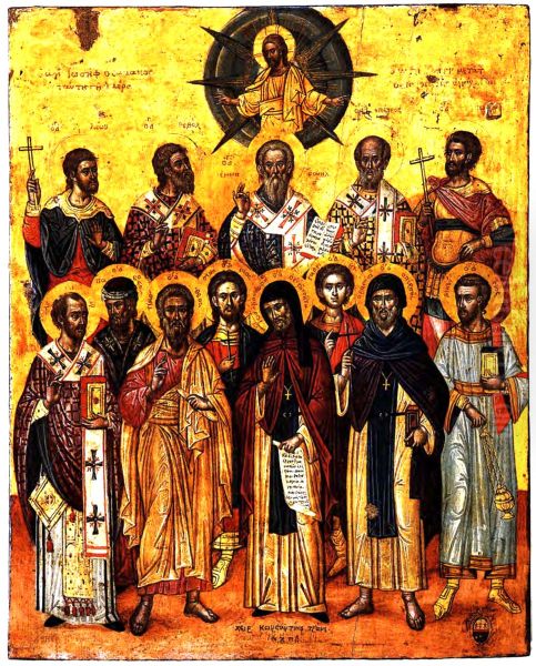 The Saints of the 22nd of January (K. Tzanes) Oil Painting by Konstantinos Tzanes